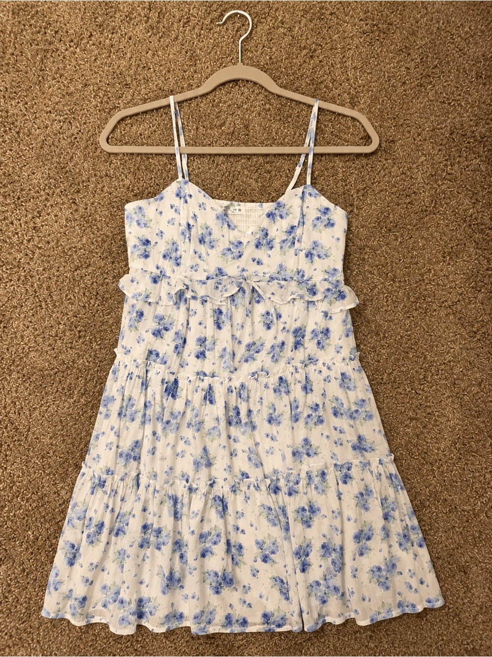 Altar'd State White Mini Dress with Blue Floral Print